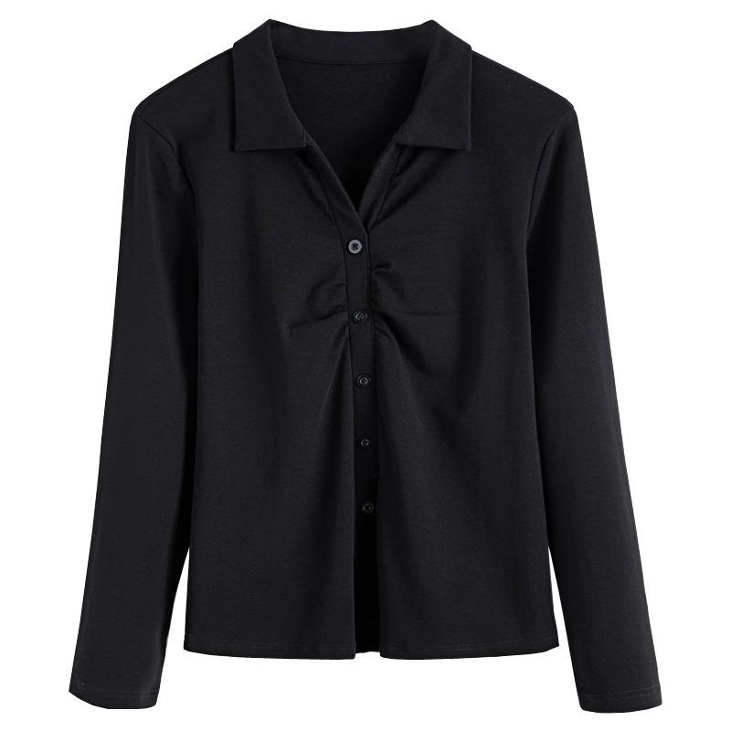 Autumn Women's Solid Colour Cardigan Button Lapel Long Sleeve Polo Shirt