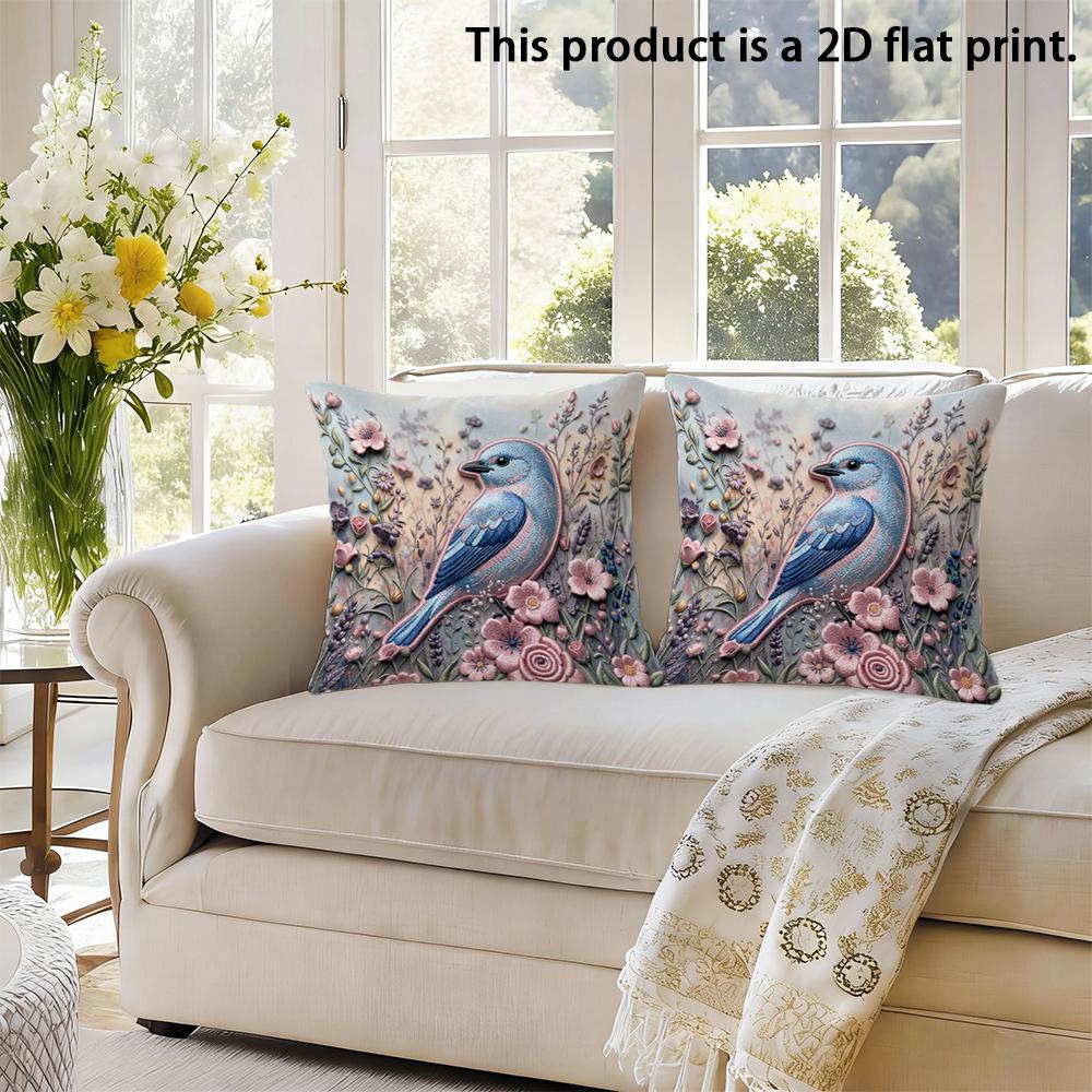 2pcs Throw Pillow Covers 18x18 Inch Vintage Bluebird Floral Print Decorative Pillowcases for Couch Bedroom Living Room