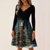 Women's Casual Fashion V Neck Long Sleeve Christmas Printed Party Vintage Long Dresses