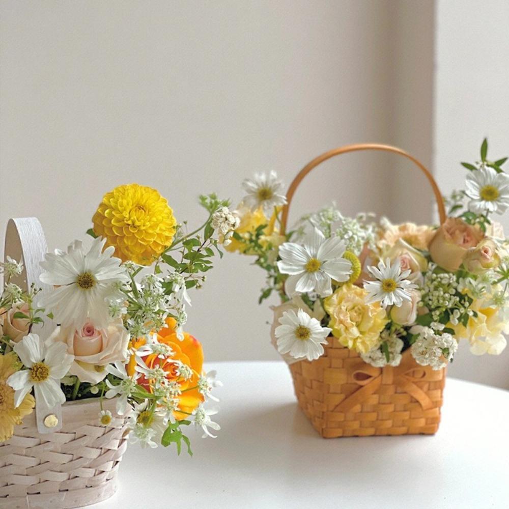 Willow Rattan Bride Flower Basket Hand-Woven Flower Arrangement Basket Sundries Organizer  Wedding