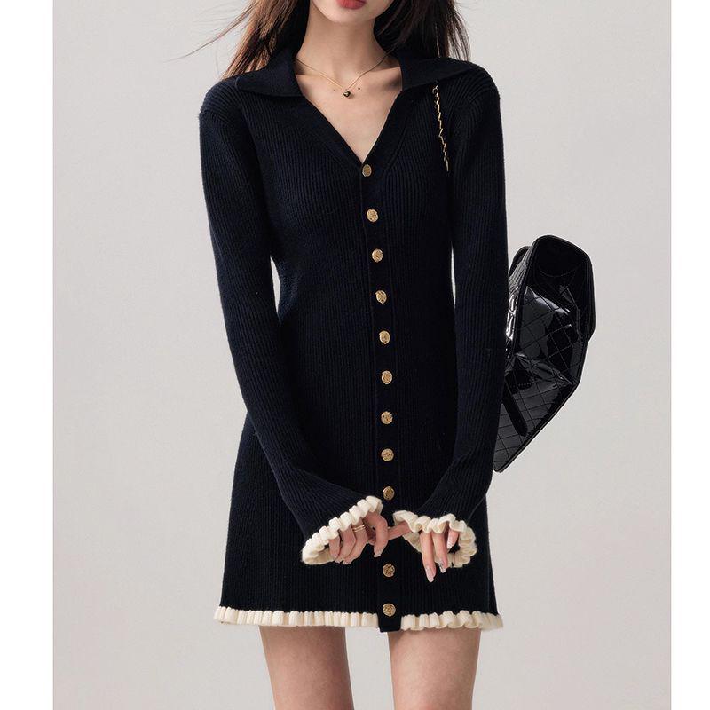 Plus Size Women s French-Style V-Neck Knit A-Line Dress S (Up to 95 lbs)