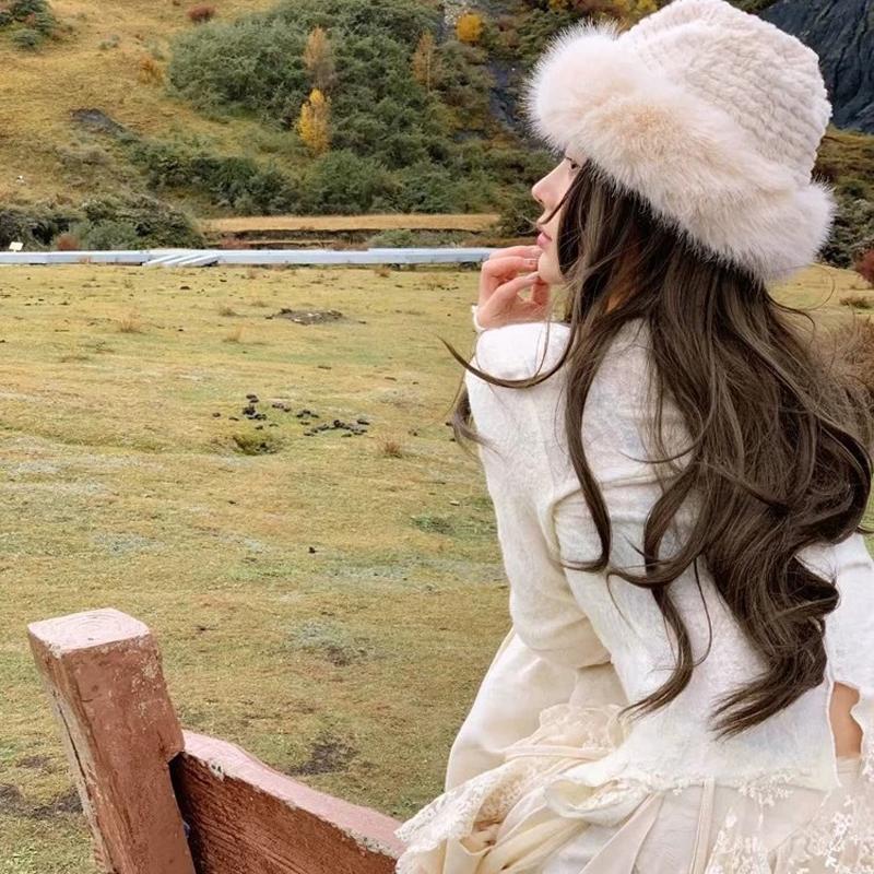 Winter Warm Fluffy Faux Fur Bucket Hat for Women Thermal Windproof Fisherman Cap Warmer