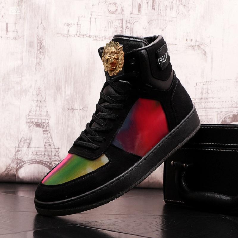 Fashion Bright High Top Shoes Men's New Autumn Fashion Short Boots All Casual Shoes High Top Skateboard Shoes