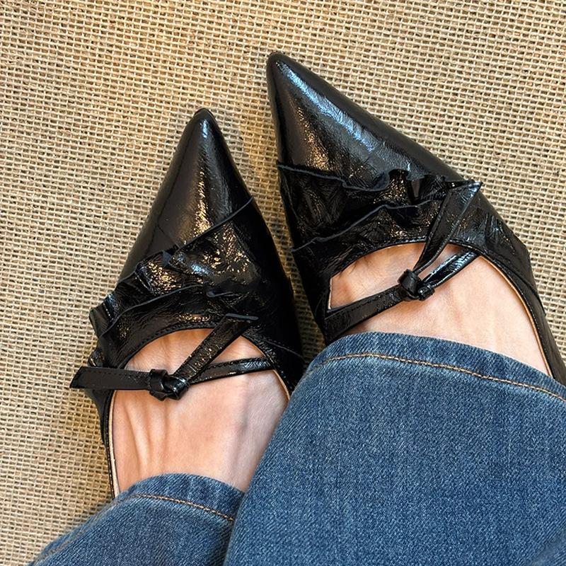 Pointed Low-heeled Small Leather Shoes Women's French Bow Shallow Mouth Mary Jane Shoes Commuter Versatile Small Single Shoes