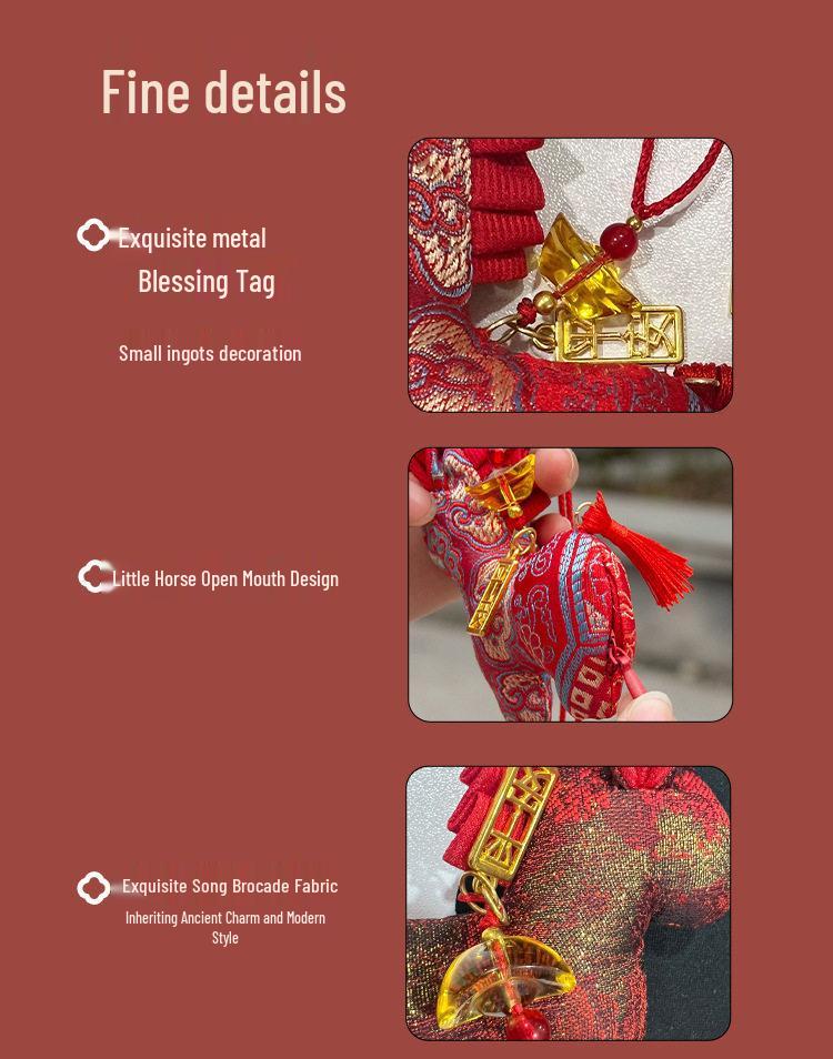Chinese New Year Horse Embroidered Brocade Sachet - Cultural Hanfu Car Pendant Gift