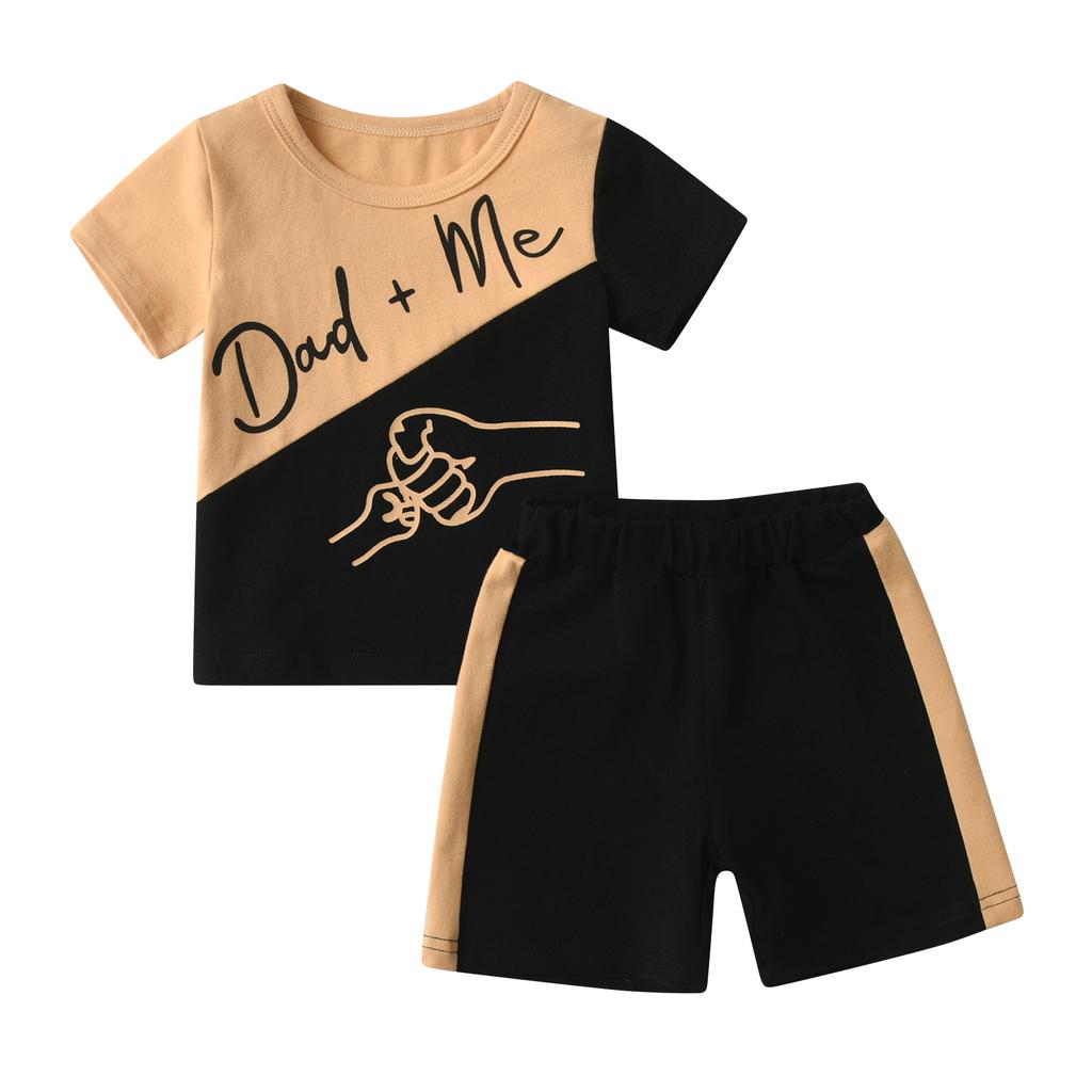 Cute Toddler Baby Boy Summer 2pcs Clothes Set New Printed Short Sleeve Patchwork T-shirt Top with Short Pants Outfits