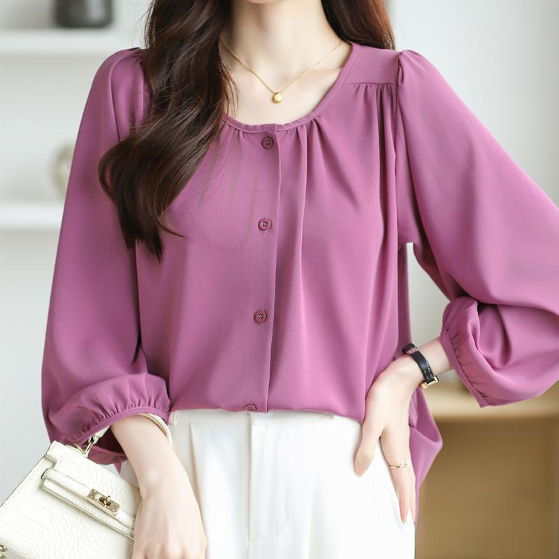 

Женские блузки, рубашки, весна 2025, женская блузка с длинным рукавом, рубашка с круглым вырезом, белая, черная шифоновая блузка, рубашка, женские топы J873 2XL розы красного