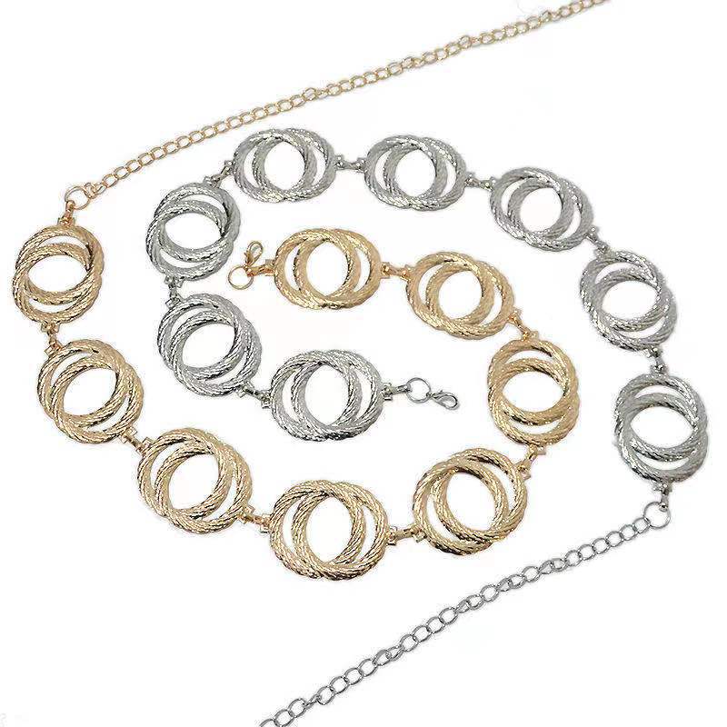 Women's Metal Double Ring Iron Plate Chain Waist Chain for Women's Personality Trendy and Fashionable Versatile Body Metal Waist Decoration