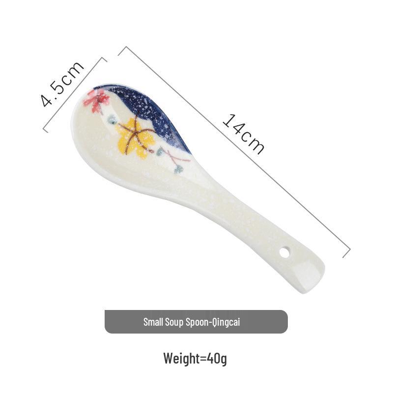 Hand-painted Japanese Ceramic Spoon – Creative Tableware for Home and Hotel, Long Handle, Underglaze Color, Ideal for Rice and Soup