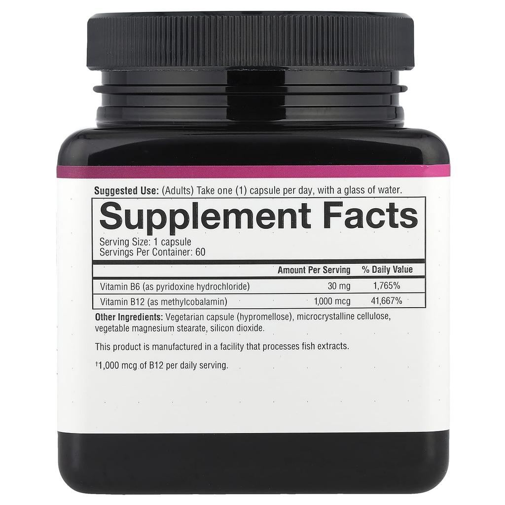 B12 B6, Essential Daily Vitamins, 1,000Mcg, 60 Veggie Capsules