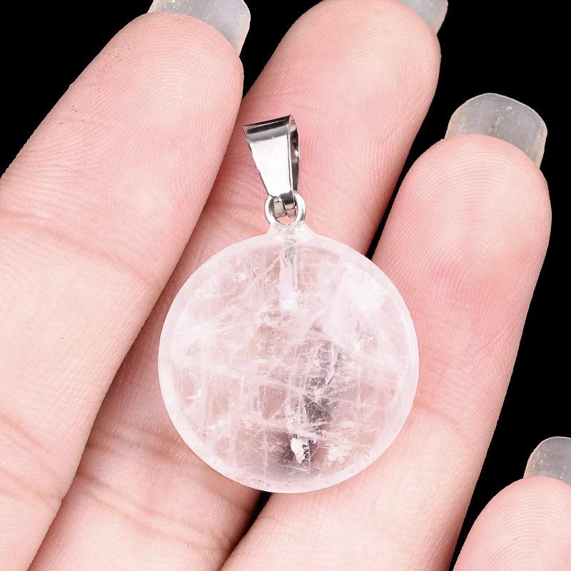 1pc 20mmNatural Stone Mixed Color Flat Round Shape Fine Ladies High Quality Pendant for Jewelry Making DIY Necklace Accessories