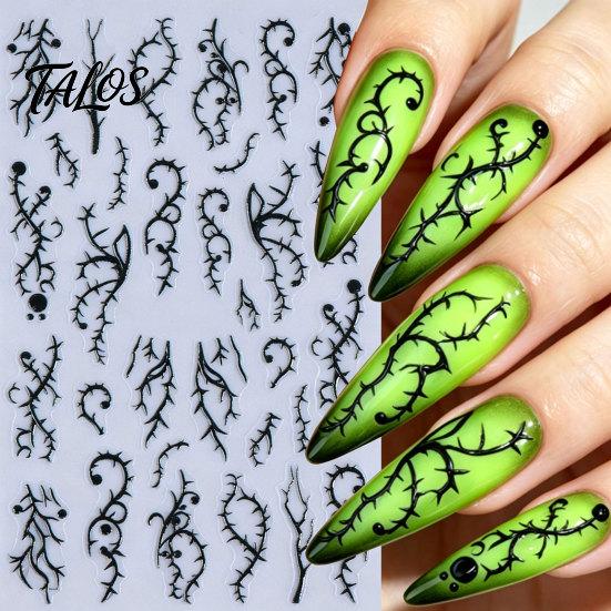 Waterproof Nail Art Supplies Women Stickers for Halloween, Spooky Ghost Pumpkin Spider Web Bat Halloween Theme Decals Thorns Manicure Decal,