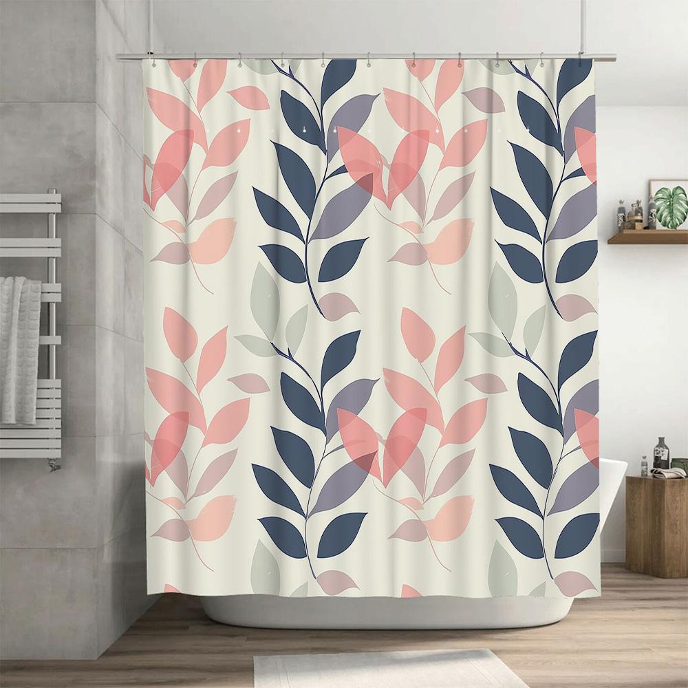 Stylish Floral Shower Curtain Soft Fabric Waterproof Bathroom Decor In Pink Gray Size 72x84 Inches (183cm X 213cm)