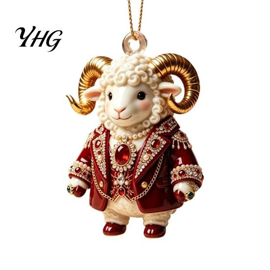 National Trend Home Decor 2D Acrylic Goat Christmas Hanging Ornament, 3.15 Inch Farm Animal Xmas Tree Lightweight Crafts Decoration for Car Rear View