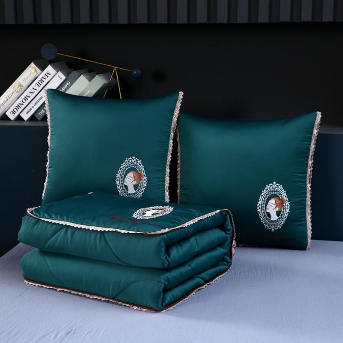 Light Luxury Washable Silk Embroidery Pillow & Cool Feel Quilt