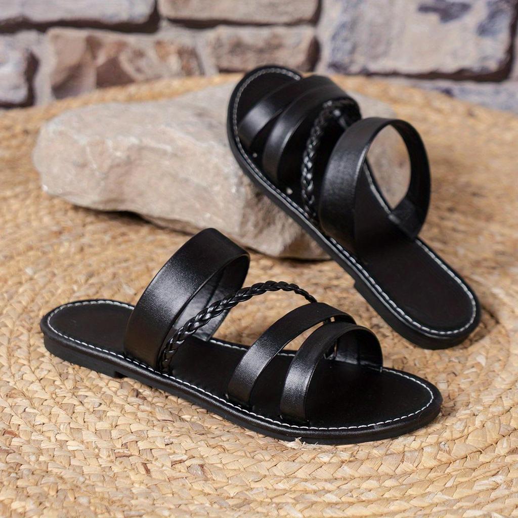 Sandale șic împletite pentru femei Sandale cu vârf deschis, talpă anti-alunecare, papuci casual de plajă pentru femei și flip-flop