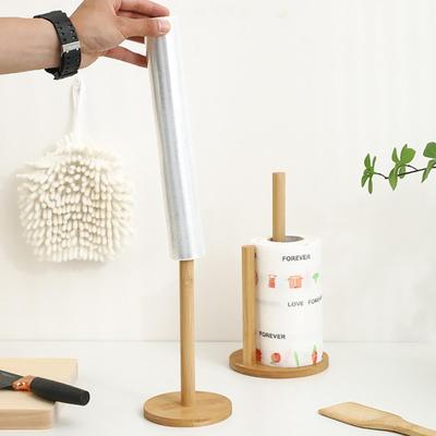 Vertical Wooden Roll Paper Shelf Storage Rack Kitchen Paper Towel Rack Plastic Wrap Lazy Cling Film Lazy Rag Holder Countertop