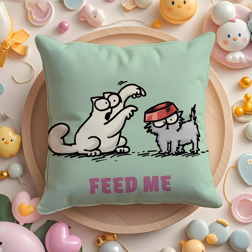 HOT-Cartoon S-Simons-Cat Pillow Case Soft Plush Fabric Double-Sided Printed Cushion Cover Warm Winter Sofa Pillow Case