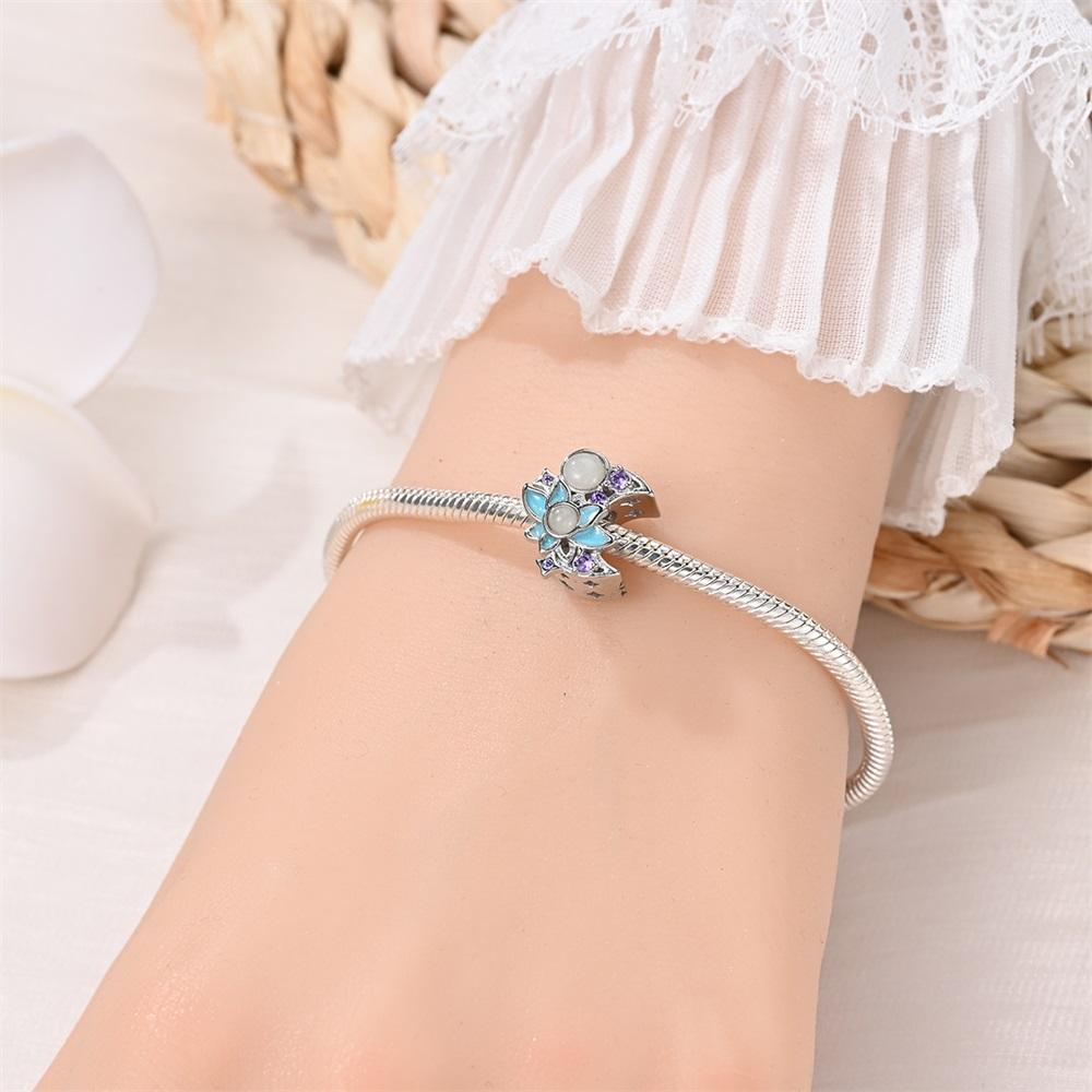 Original Charms Copper Moon Lotus Pearl Lucky Charm Beads Fit Bracelet Women Jewelry Making Diy Gift