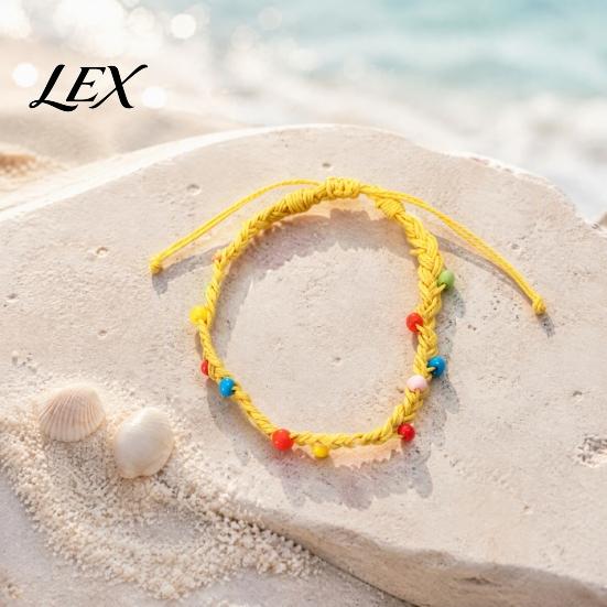 Handmade Woven Rope Wristbands Braided Bracelet for Women, Bohemian Wrist Casual Minimalist Hand with Colorful Rice Beads, Adjustable Knot Cord