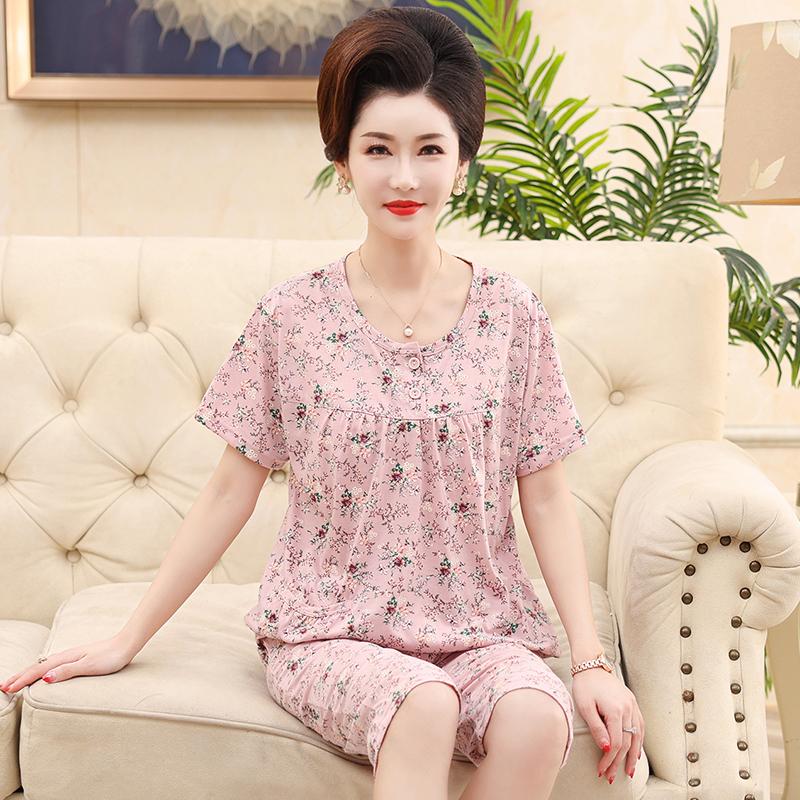 Summer Cotton Capris Pajamas Set Floral Print Pajama for Women Leisure Pyjamas Soft Lapel Pijamas