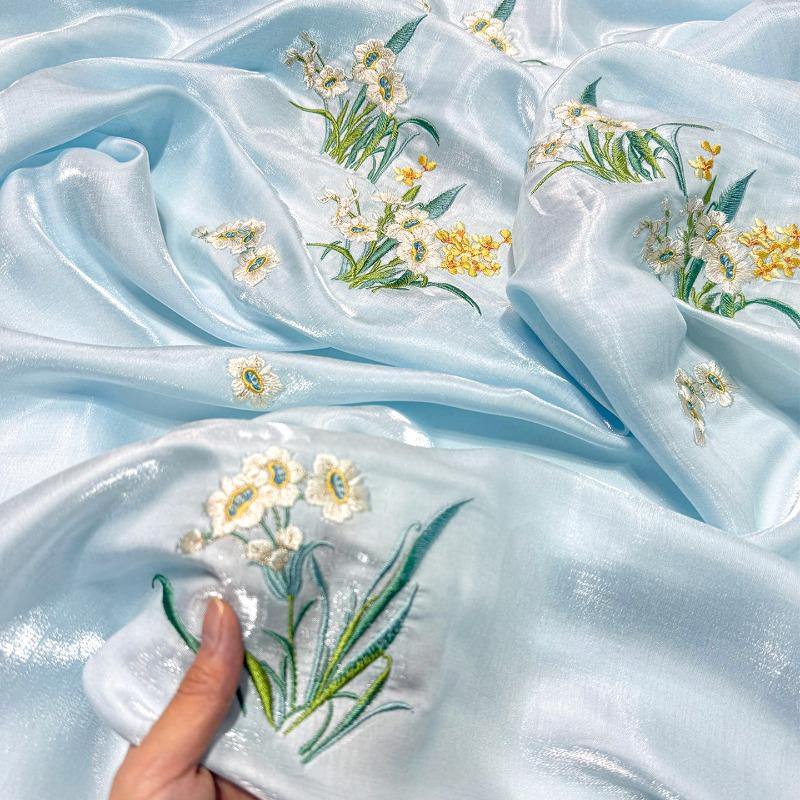 Hanfu Ancient Style Narcissus Embroidered Fabric DIY Sewing Skirt Children's Clothing Ladies Cheongsam Clothing Fabric