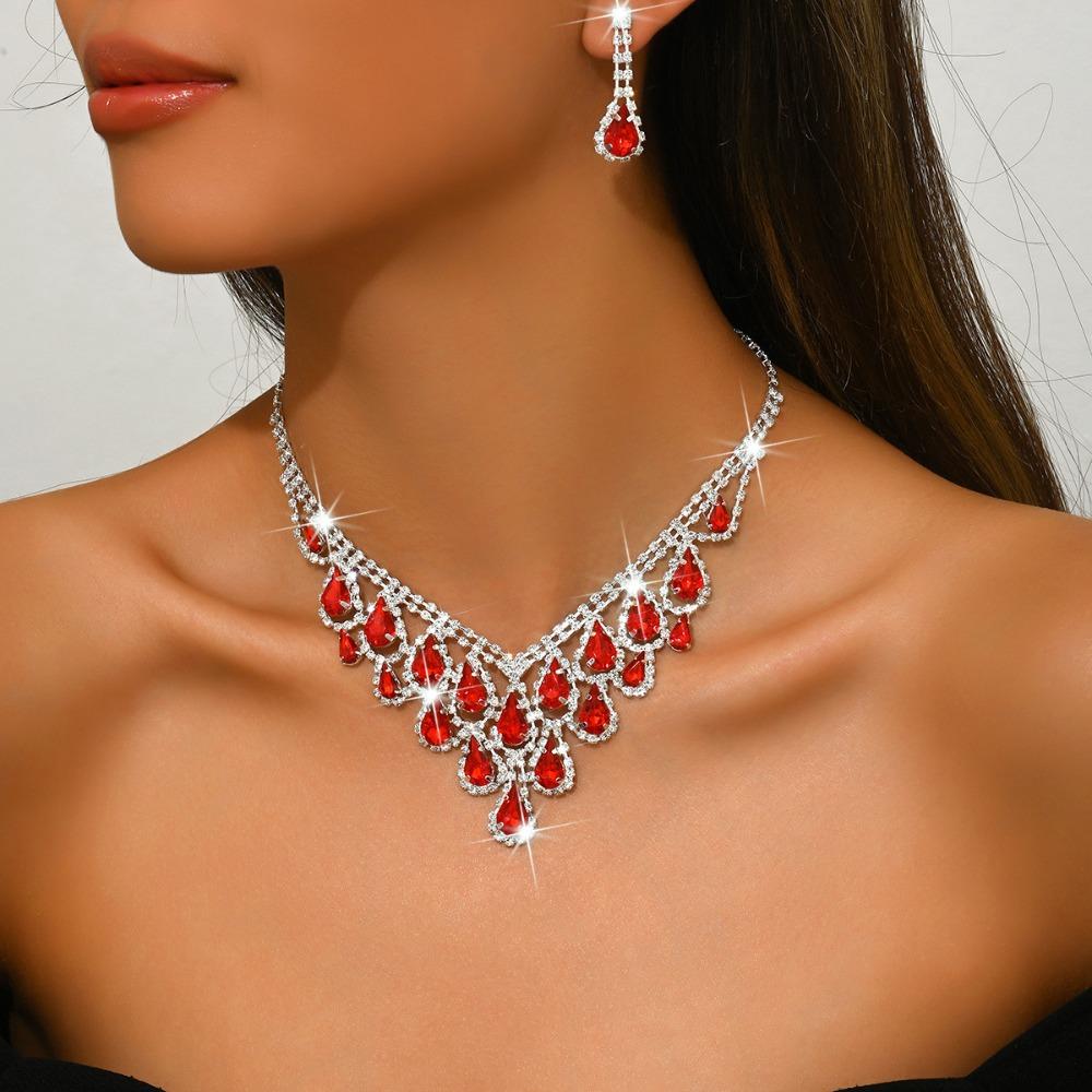 Clavicle Chain Inlay Rhinestone Jewelry Set Water Drop Pendant Women Jewelry Set Gifts