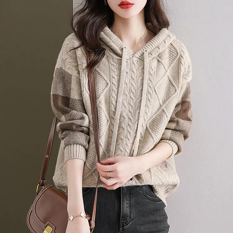 Autumn and Winter Hooded Knitwear Sweater Women's Temperament Loose and Thin Outer Wear Hooded Sweater