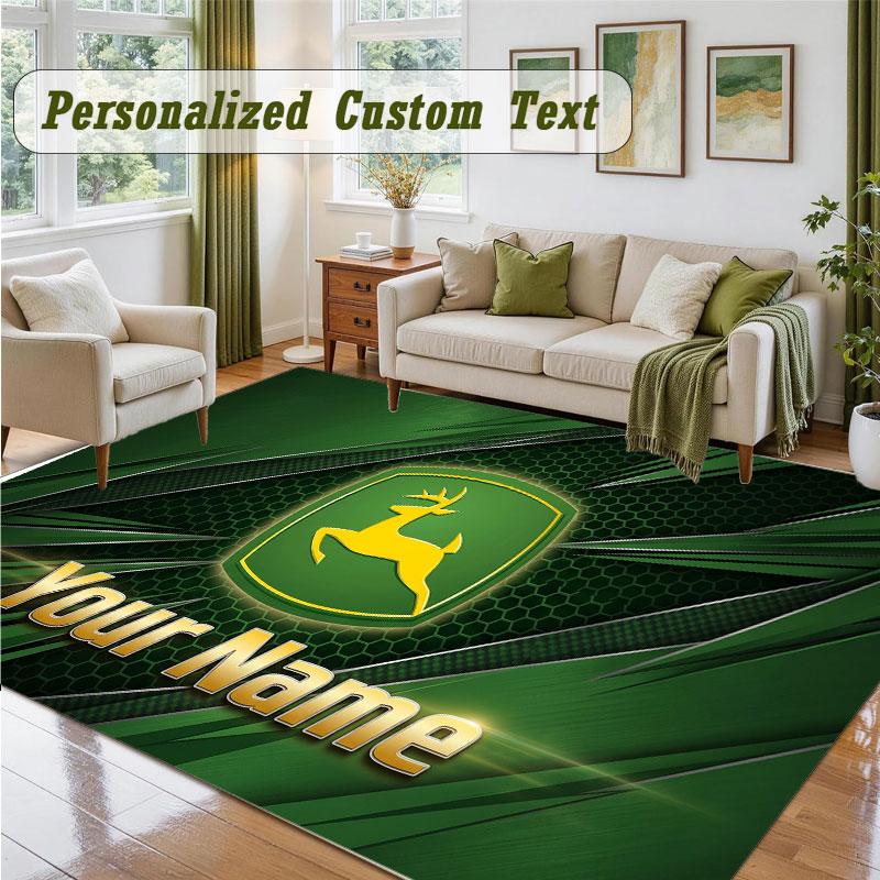 Tappeto Quadrato in Velluto di Cristallo Nome Personalizzato Motivo John Deere Antiscivolo Decorazione Pavimento Casa Tappeto