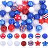 20mm Red and Blue Independence Day Bubble Gum Beads with Rhinestones and Pearls