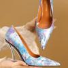Spring Pumps Women Shoes Flower Totem Slip-On Shallow Shoes Wedding Party Pointed Toe High Heels Pump Femme Special-shaped Heel