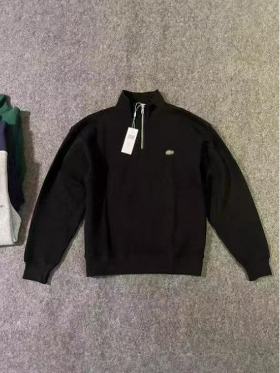 Men's Autumn 2025 Solid Color Embroidered Fish Logo Half-Zip Cotton Sweatshirt with Stand Collar