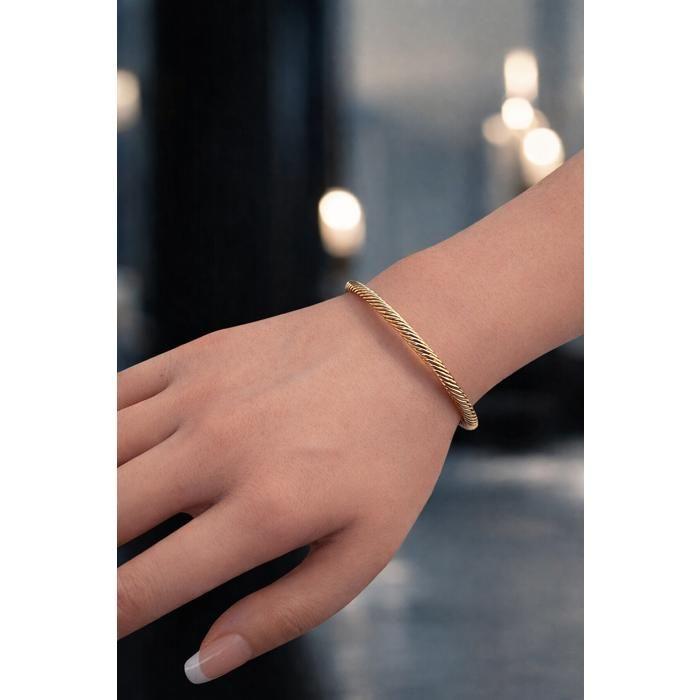 JONC Bracelet Woman 18 Carat Gold Plated Rigid Twisted Braided Diameter 56mm Hallmarked Jewel Mirror Shine Chic Trendy Luxury Jewel