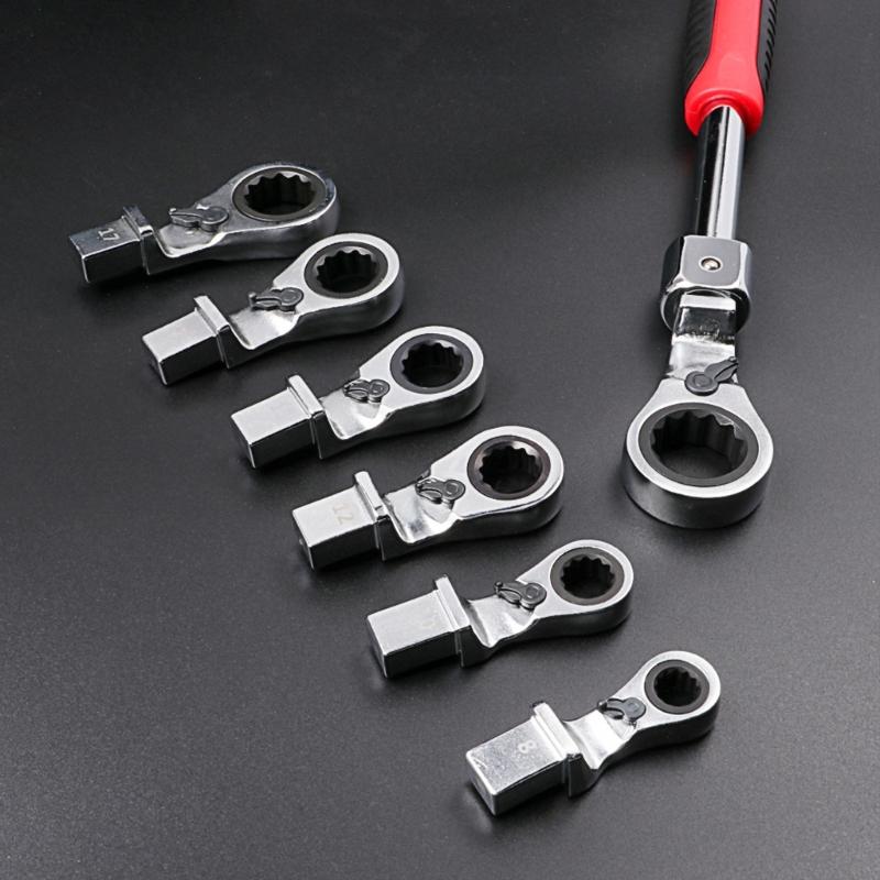 8Pcs Flexs-Head Ratcheting Wrench Set Metric, 8-19mm,Carbon Steel Ratcheting Combination Wrench Set Car Repair