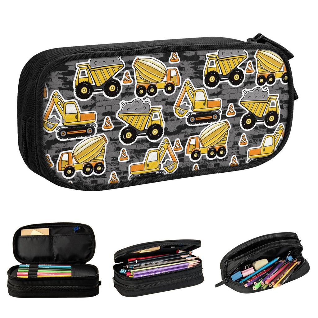 Excavators Construction Machines Pencil Case Trucks Cartoon Pencilcases Pen Kids Big Capacity Bags Office Gifts Stationery