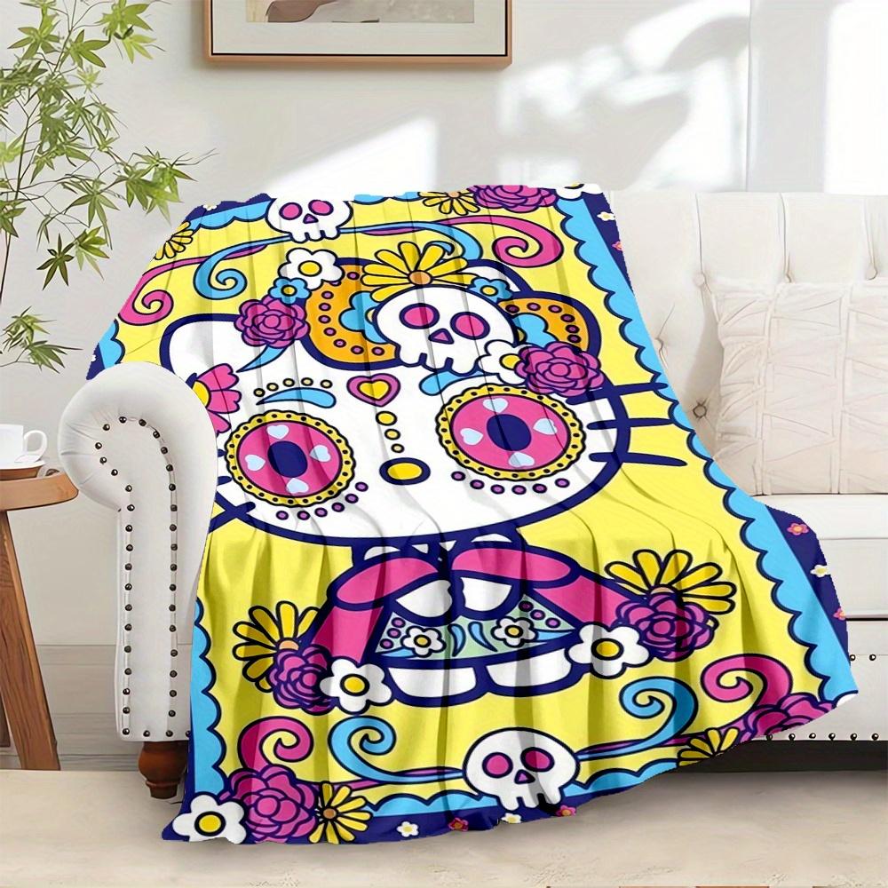 

For Hello Kitty, Sugar SkullAnime-Themed Flannel Blanket, Glam Style, Digital Print, All-Season Comfort, Tear-Resistant, Knitted Craftsmansh 130x150cm