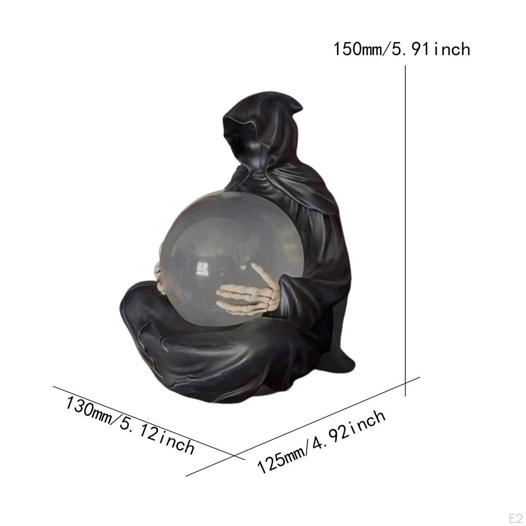 Reaper Statue Halloween Decor LED Glowing Ball Ornament Resin Sculpture The Death God's Figurine for