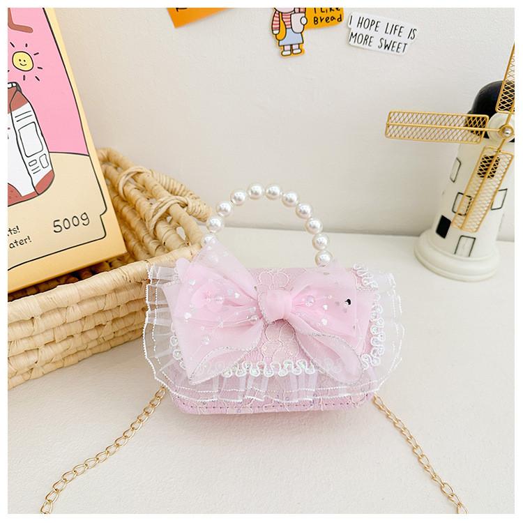 Cartoon Flower Bow Girl Decoration Children Shoulder Bag With Lace Design