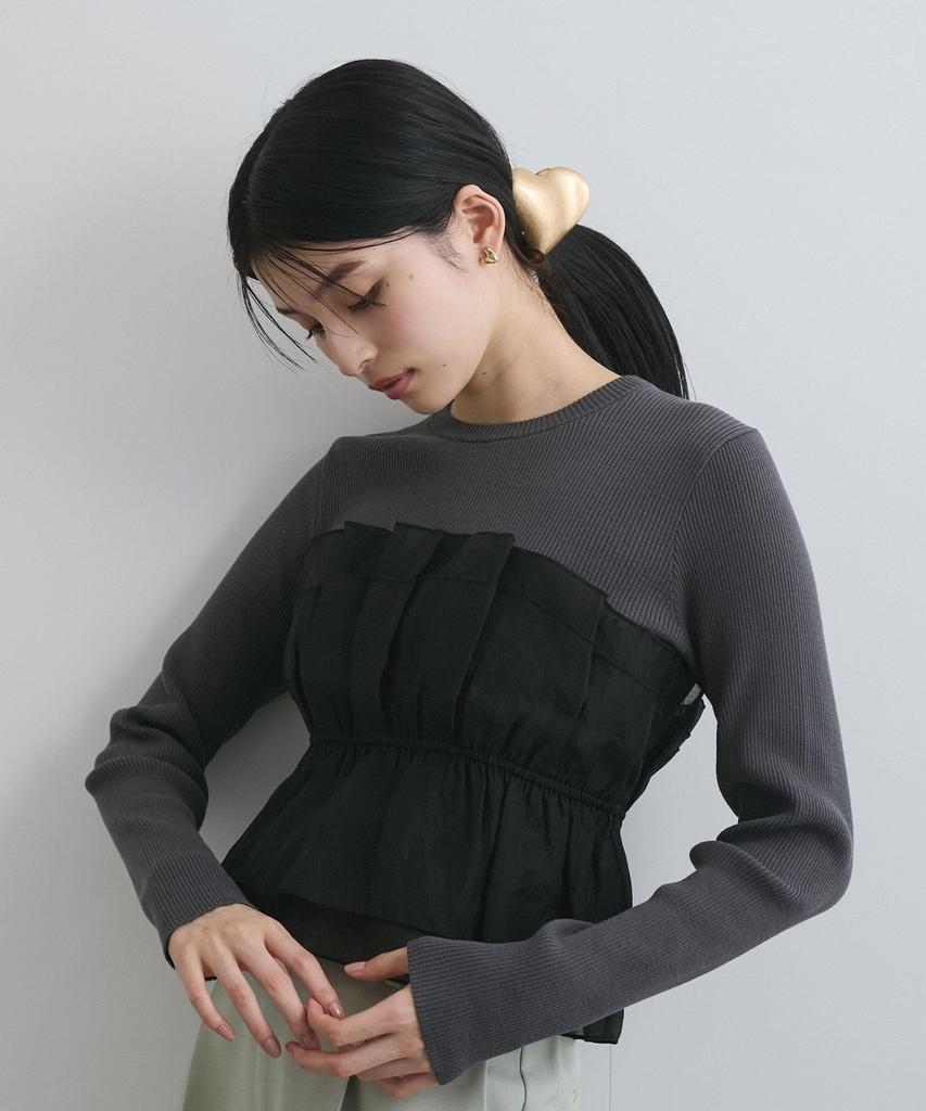 Knit Pullover Light Knit Bustier Docking Pullover for Black Maine [BIS] [Washable] Women, (01)
