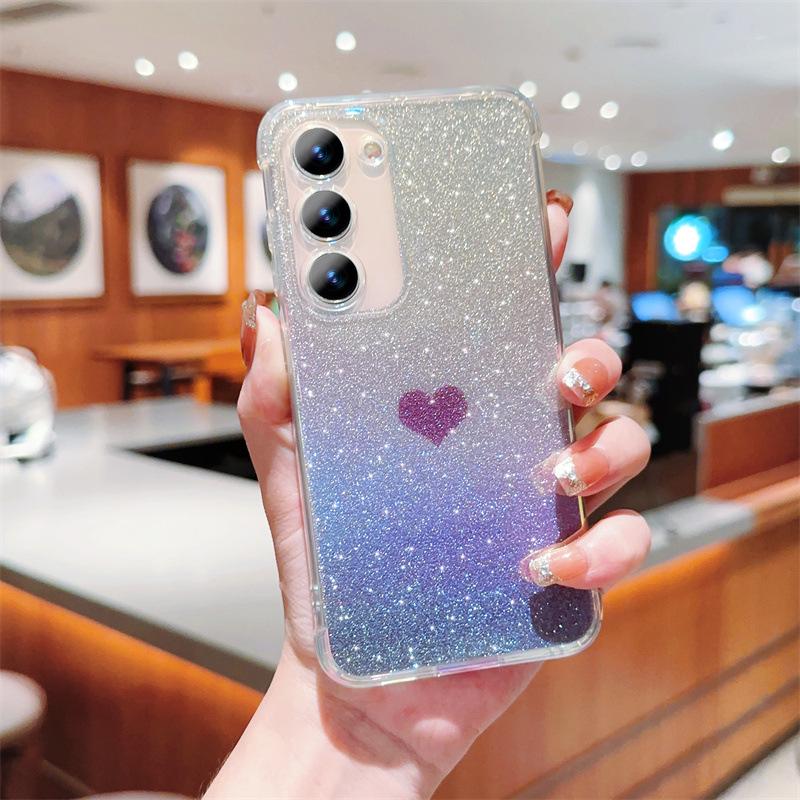 Iridescent Blue Love Heart Glitter Phone Case for Samsung Galaxy S23/S22/A55