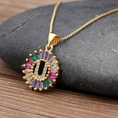 Nidin Hot Sale Initial Multicolor Zircon Necklace Charm Letter Necklace Name Jewelry For Women Men Accessories Party Gift