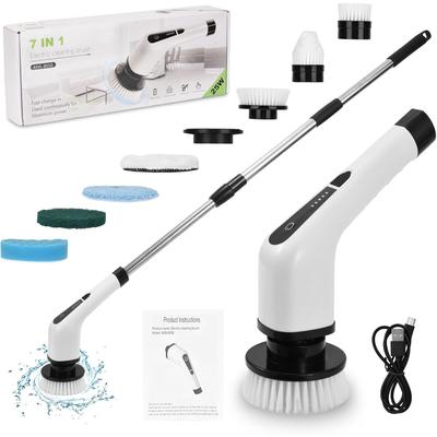 Perie Electrică Rotativă, Perie Rotativă Fără Fir cu 7 Capete de Perie Interesabile, Perie de Curățare Rotativă la 360° de 300-400 RPM cu Mâner Extensibil