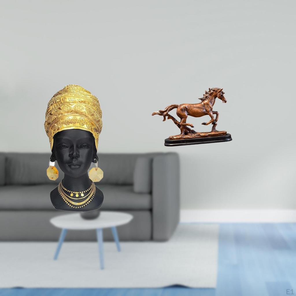 African Woman Horse Statue Tabletop Ornament Resin Figurine Creative Sculpture Artwork Collectible