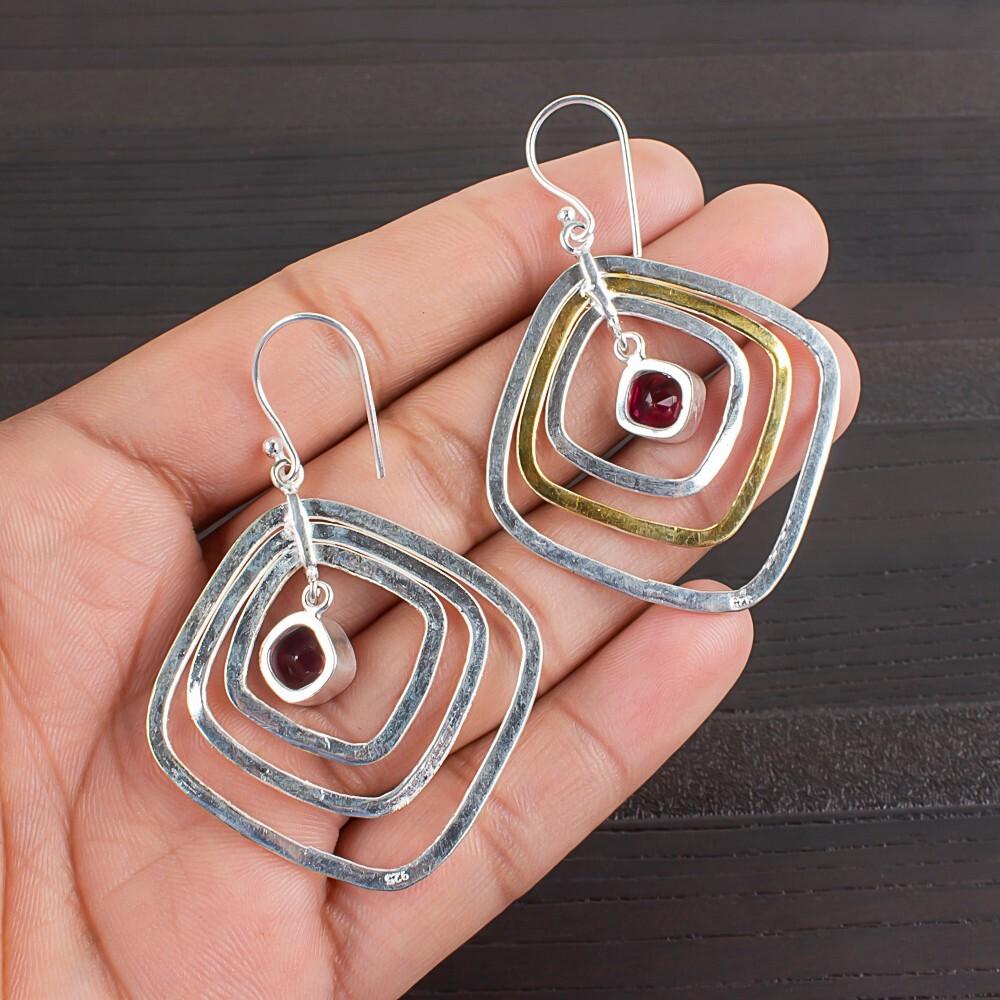 Pink Rubellite Gemstone 925 Sterling Silver Handmade Jewelry Hook Earrings2.44" EE-70-3