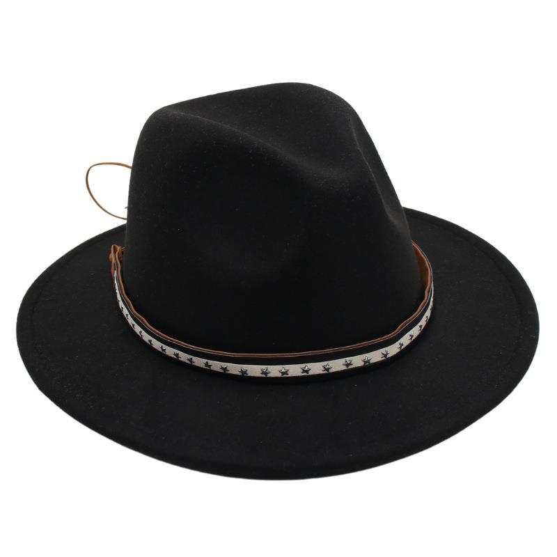 Foreign Trade Retro Top Hat Pentagram Jazz Hat Men'S And Women'S Felt Hat European And American Style Hat Woolen Hat Wool