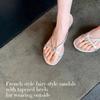 Sheepskin Heel Height 6cm Slippers Women's Summer Toe Outer Wear Thin Band Wedge Herringbone Cool Slippers