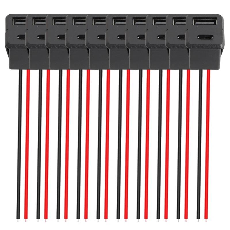 Czarny Podwójna Warstwa Gniazdo USB Typu C Żeńskie Lampa USB Gniazdo Zasilania Żeńskie ze Złączem Kablowym Akcesoria Samochodowe 1-10 szt.