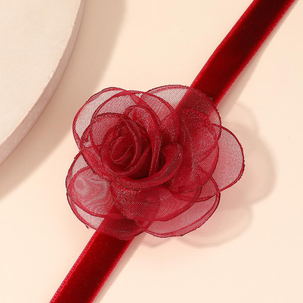 Black Flower Choker Necklace for Women,Red Vintage Camellia Necklace Velvet Suede Necklace Bridal Bridesmaid Collar Necklaces