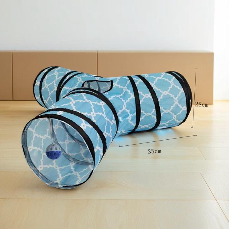 Foldable Multi-Channel Cat Tunnel & Teaser Toy for Year-Round Fun D28cm (Large)