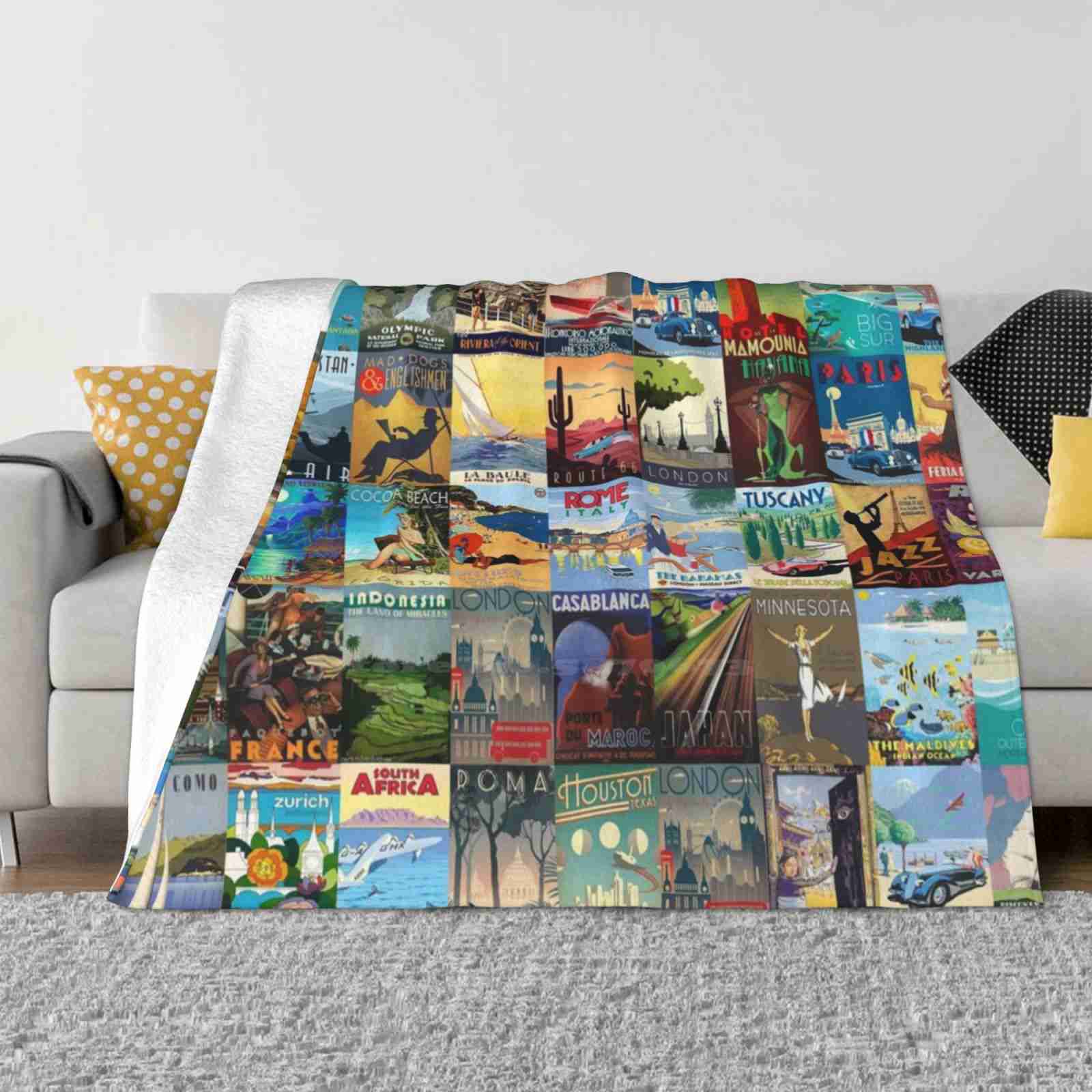 Art Deco Travel Latest Super Soft Warm Light Thin Blanket Art Travel 30x40in
